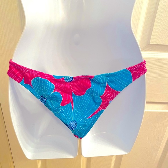 PINK AND BLUE FLORAL BATHING SUIT BIKINI BOTTOMS - Picture 2 of 3